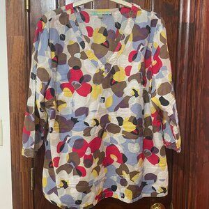 Boden Colorful Print V Neck 3/4 Sleeve Blouse Size 18